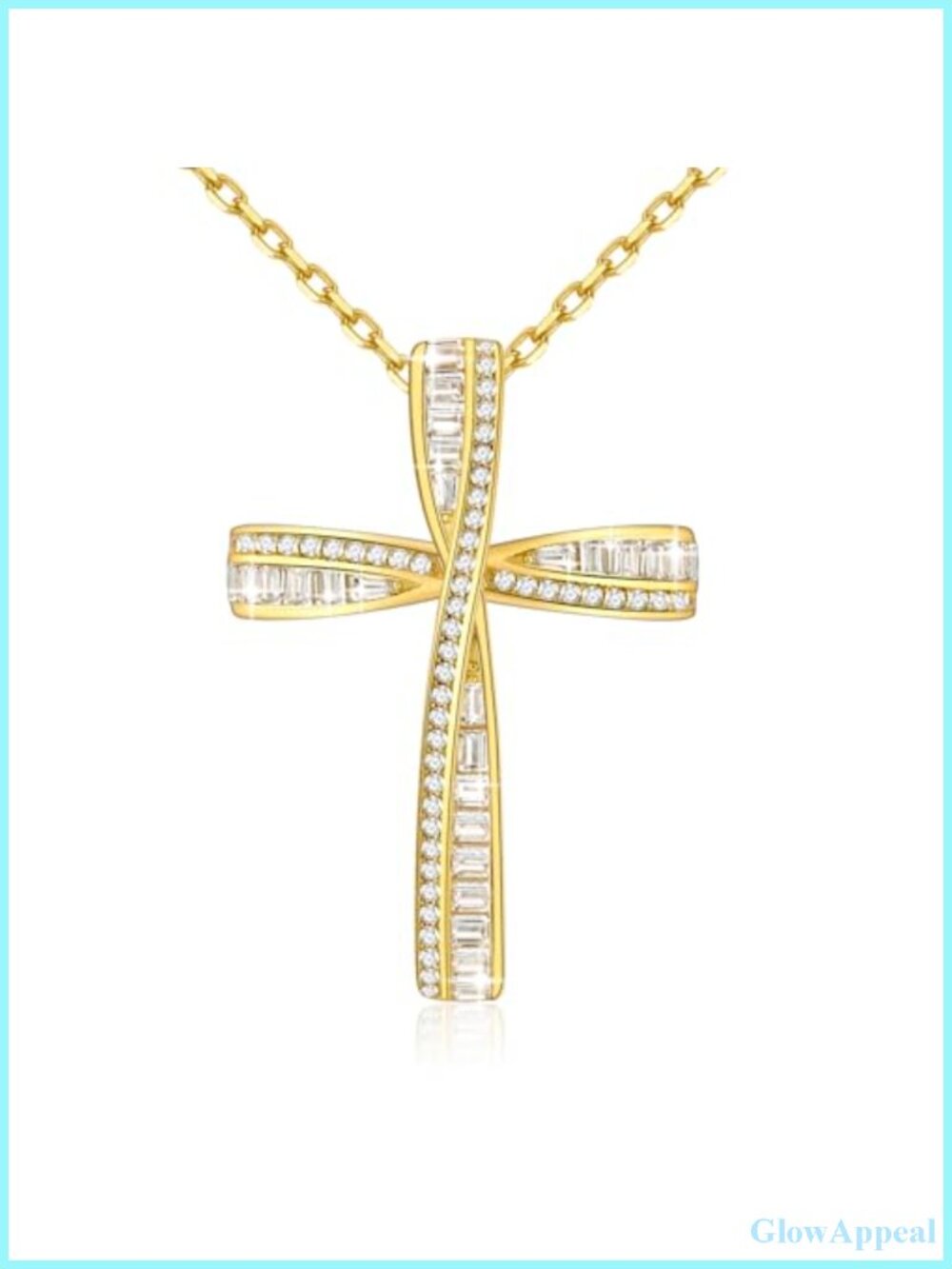 Sterling Silver 18K Gold Plated Cross Necklace with 5A Cubic Zirconia for Women
